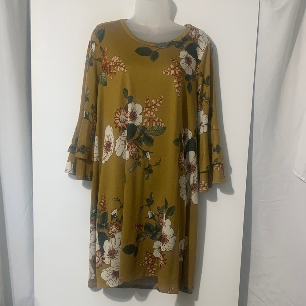 Carole Christian Floral Knit Dress in Mustard